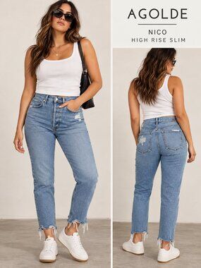 AGOLDE Nico High Rise Slim Jeans – Size 30 – Light/Medium Blue